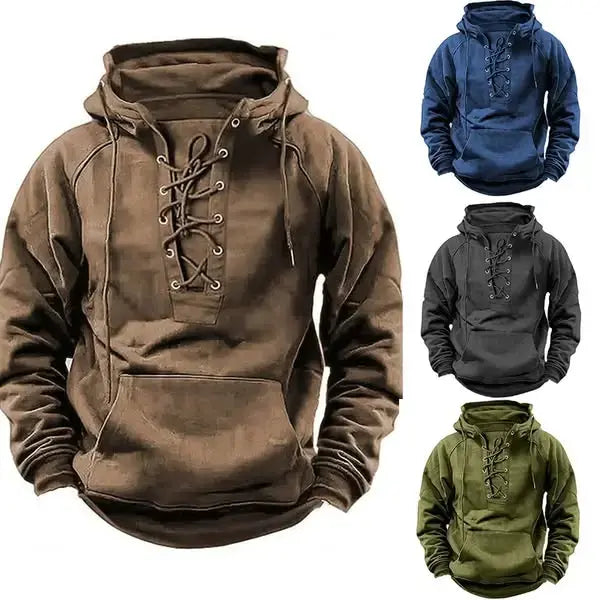 💥【S-3XL】Nou – Hanorac retro pentru bărbați cu șnur și buzunare multiple – Pulover cu croială lejeră și mărimi mari