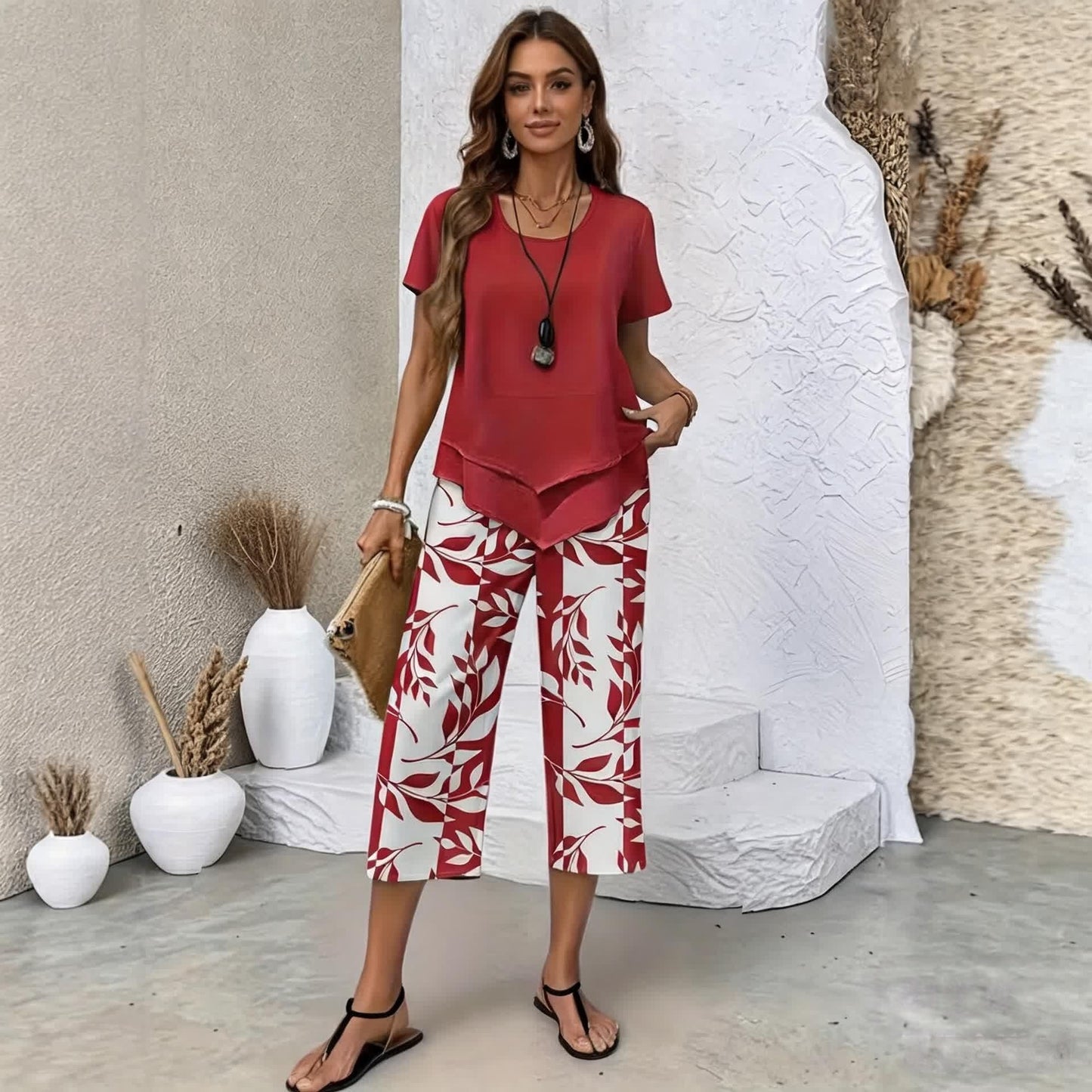 【Bluză + Pantaloni】【S-5XL】VERDALISSE | Set Fresh Breeze din 2 piese | Set de vară multicolor, ușor și elegant