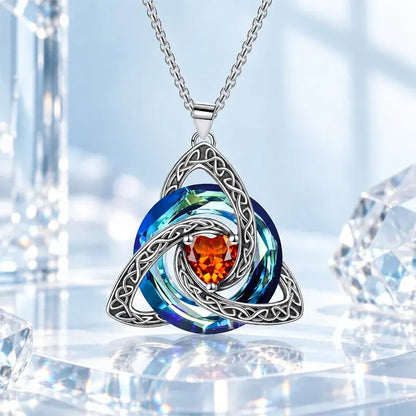 ✨ Lănțișor Elegant cu Pandantiv Nod Celtic și Piatră de Naștere (12 Culori Disponibile)! Design Deosebit în Formă de Inimă · Finisaj Electroplatit Premium · Cadoul Perfect!