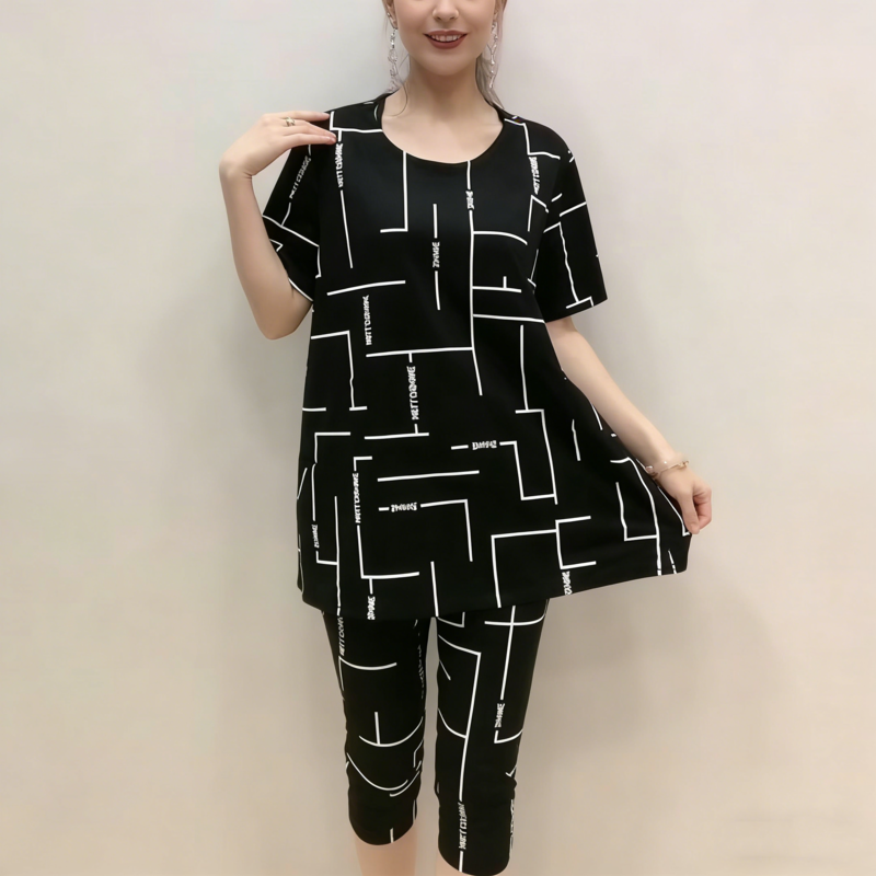 【Top + Pantaloni】Costum de femeie cu mânecă scurtă, stil nou 2026, lejer, pentru femei de vârstă mijlocie și în vârstă