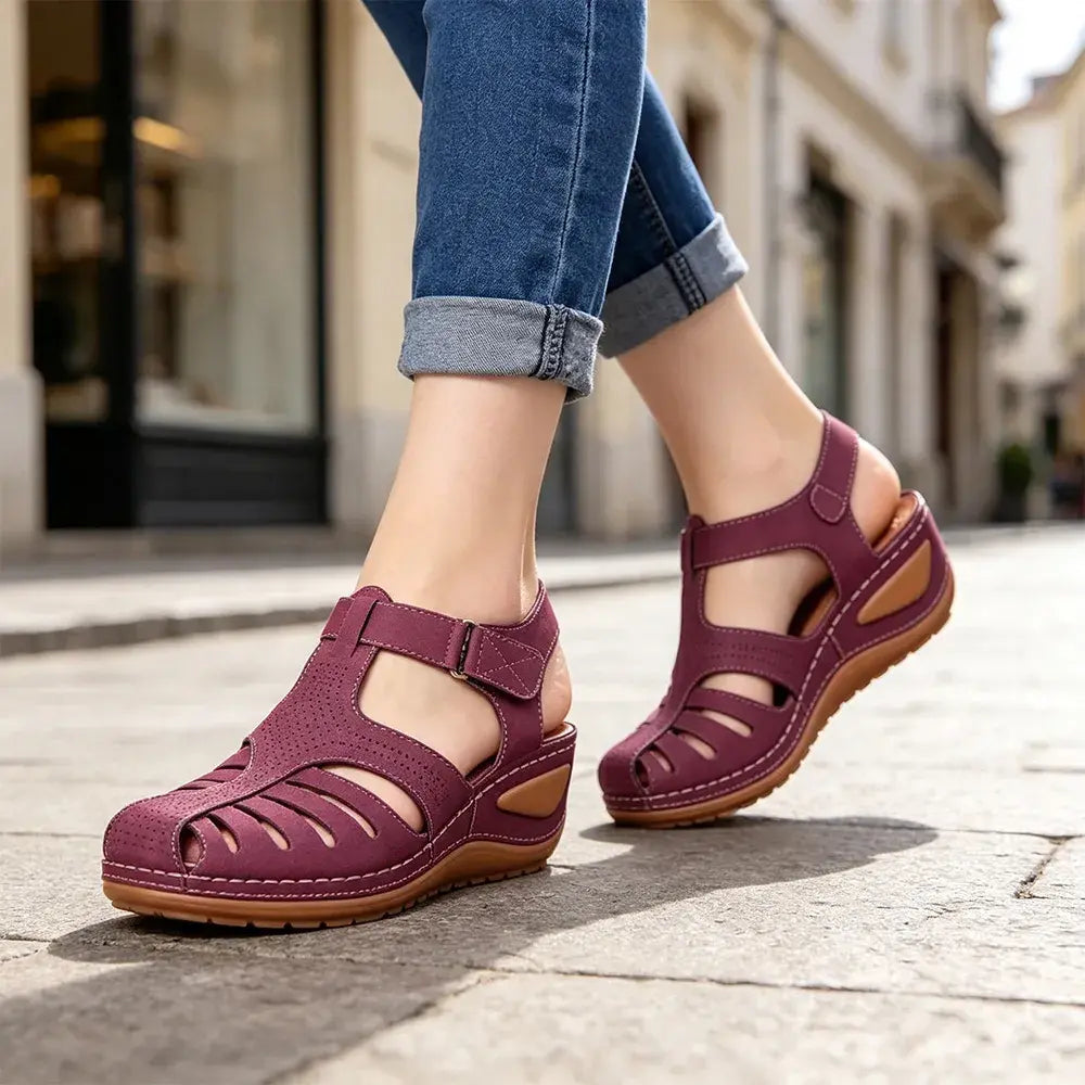 👍【Model îmbunătățit din piele naturală de calitate superioară】Sandale elegante și confortabile cu talpă moale