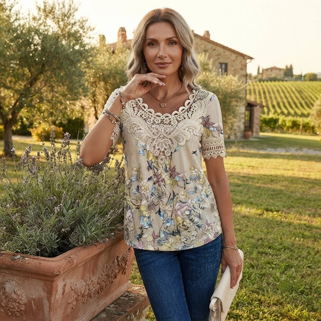 【Reducere 50%】💐 Bluză de damă din dantelă cu decolteu în V, confortabilă și respirabilă