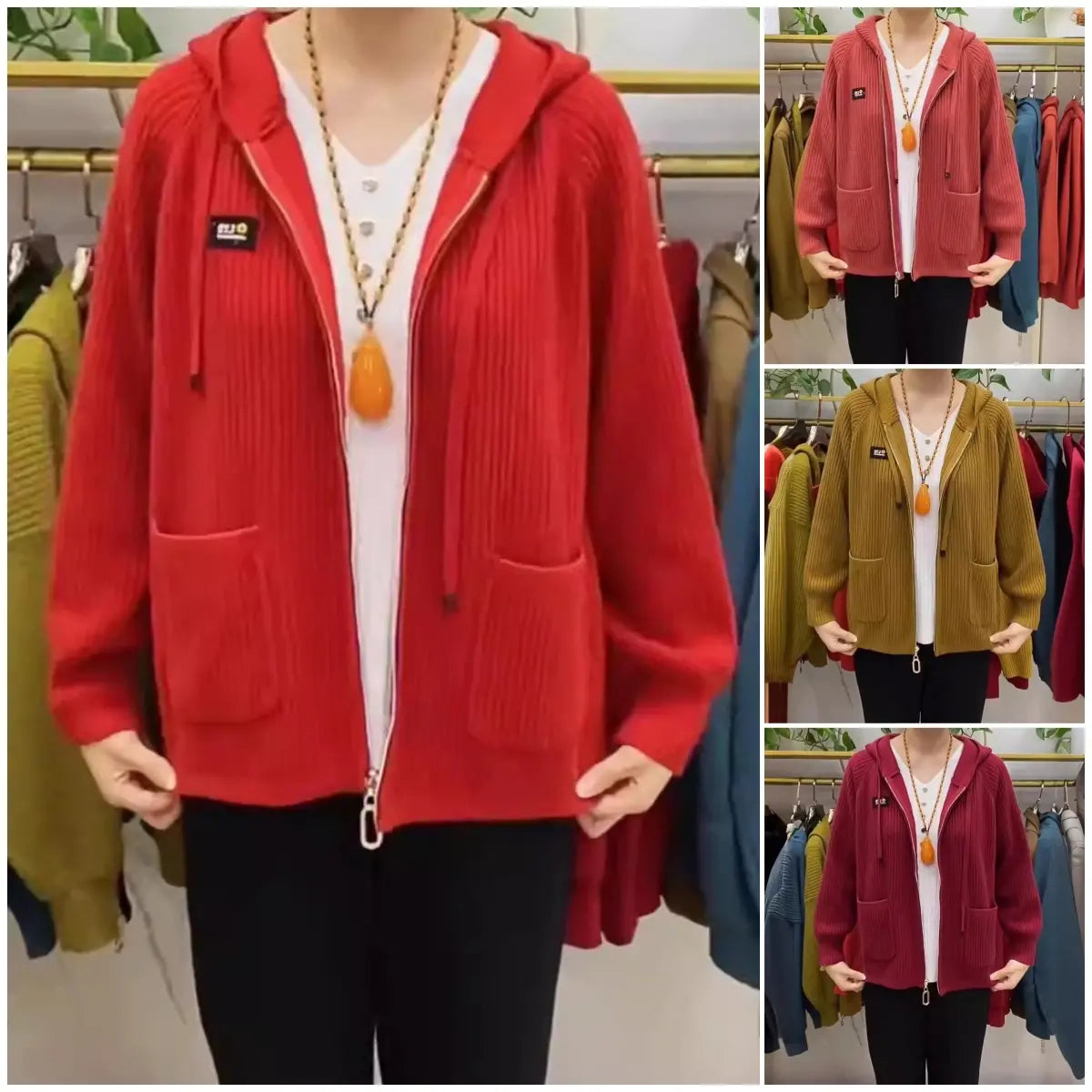 🏆【45-80 kg】💖New Vertical Stripe Hooded cu glugă Monogrammed Zip Top