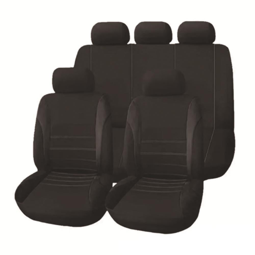 🚗🚗【50% zniżki】🔥Bestsellerowe uniwersalne pokrowce samochodowe z tkaniny z linią w talii, komplet na 5 miejsc【2 przednie siedzenia + 1 tylne siedzenie + 1 oparcie + 5 pokrowców na zagłówki】