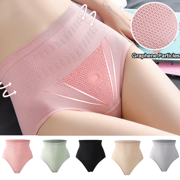 【5 artículos】Ropa interior antibacteriana de grafeno puro de algodón y cintura alta para mujer, talla grande
