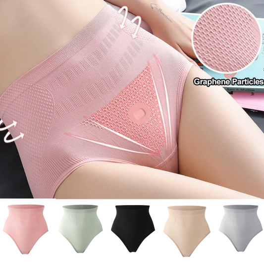 【5 artículos】Ropa interior antibacteriana de grafeno puro de algodón y cintura alta para mujer, talla grande