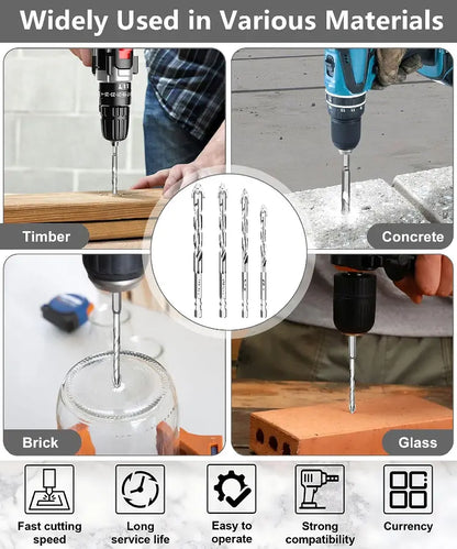 【6+8+10+12mm】Noul burghiu din oțel excentric din tungsten cu patru tăișuri, potrivit pentru găurirea uscată a plăcilor, betonului, marmurei și sticlei