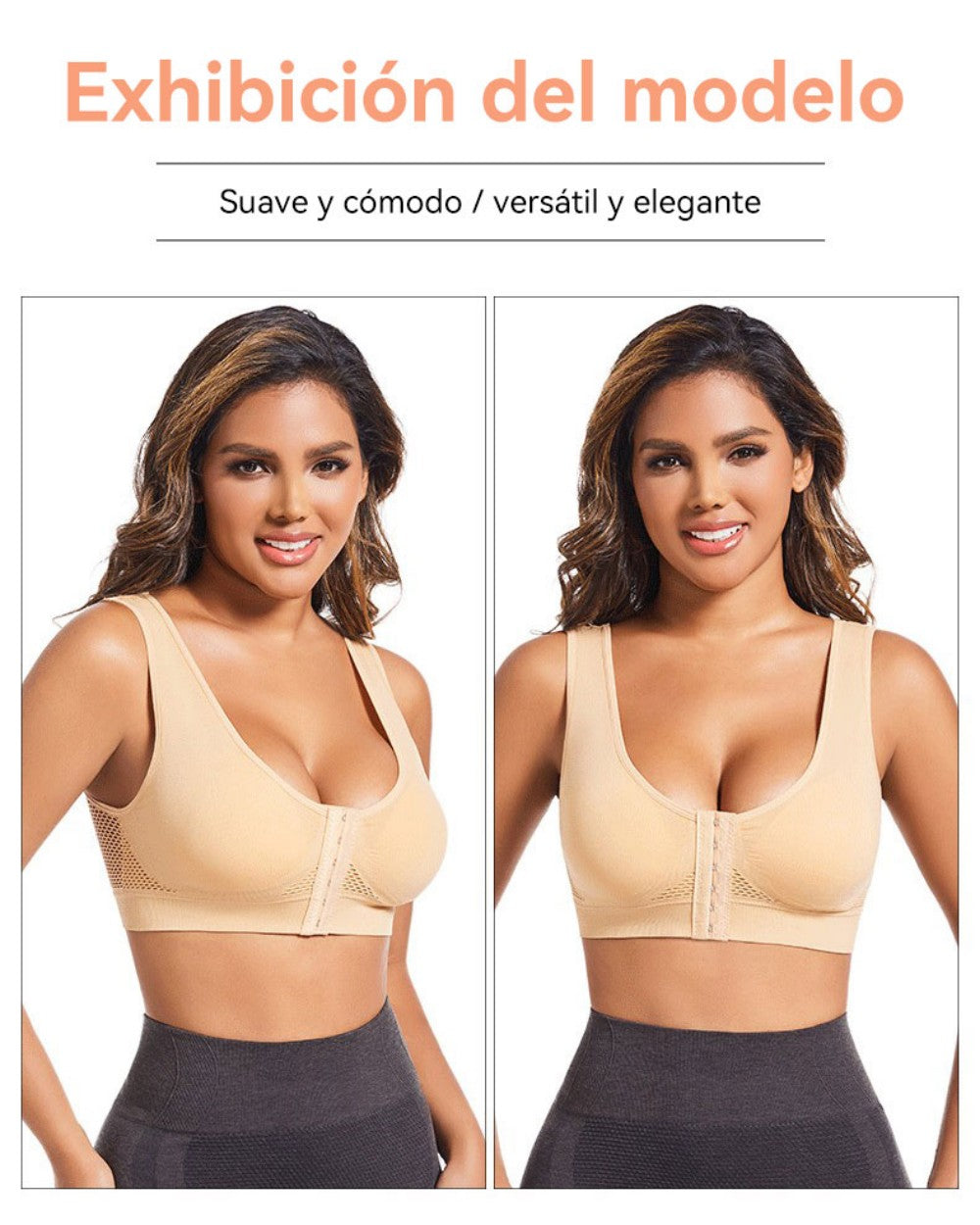🧘‍♀️👙【Compra 2 y llévate 1 gratis】【S-6XL】Sujetador deportivo con cierre frontal sin aros, efecto push up y espalda deportiva