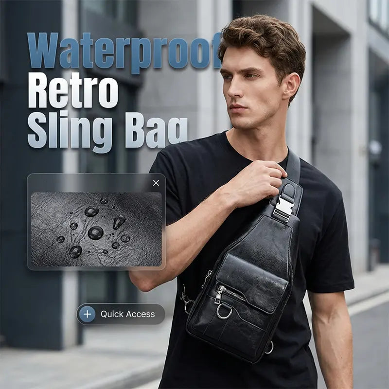 💯🎁 Geantă de umăr retro din piele ecologică, impermeabilă, pentru bărbați.