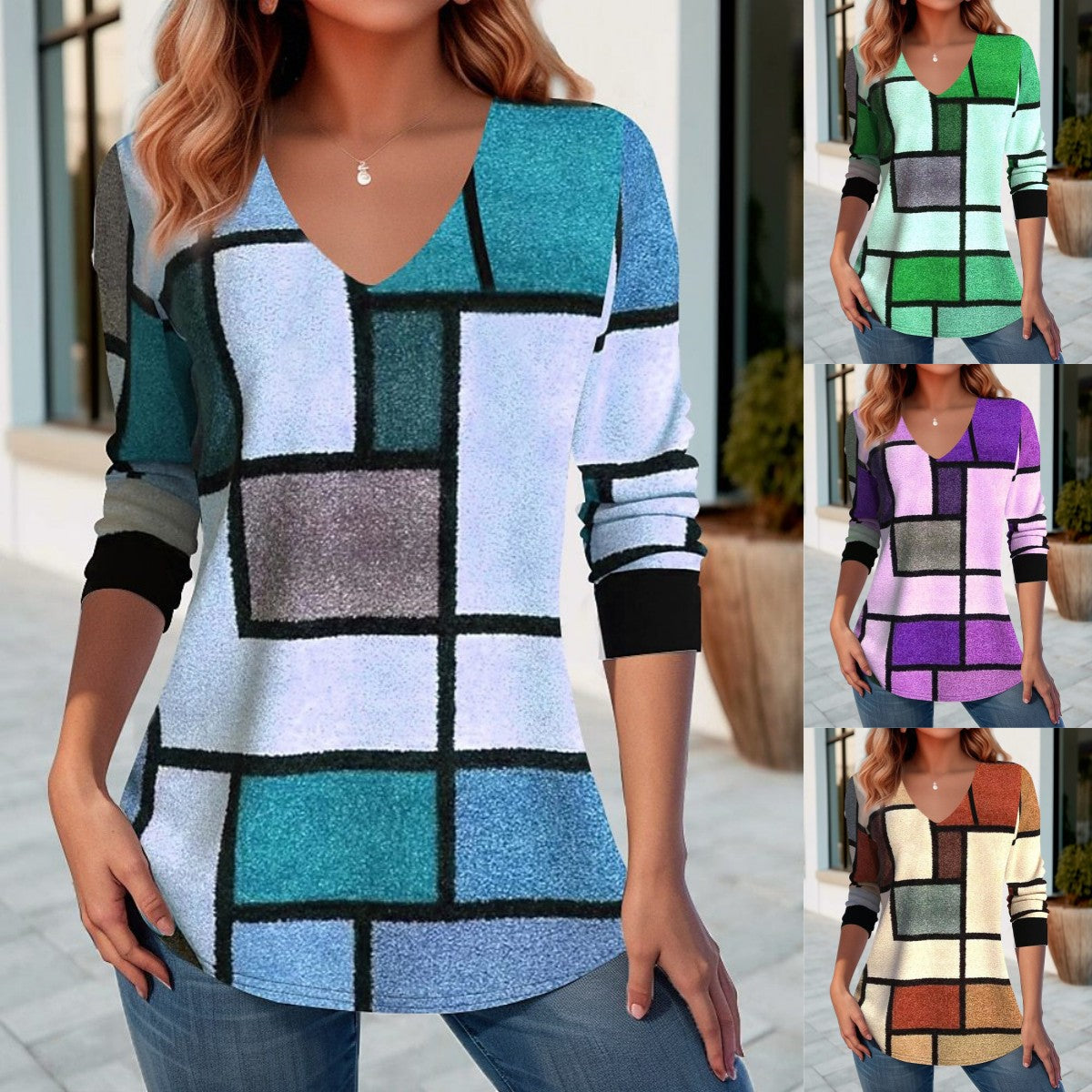 🔥【S–5XL】🌸Пролетен и есенен топ с V-образно деколте - модерен и удобен
