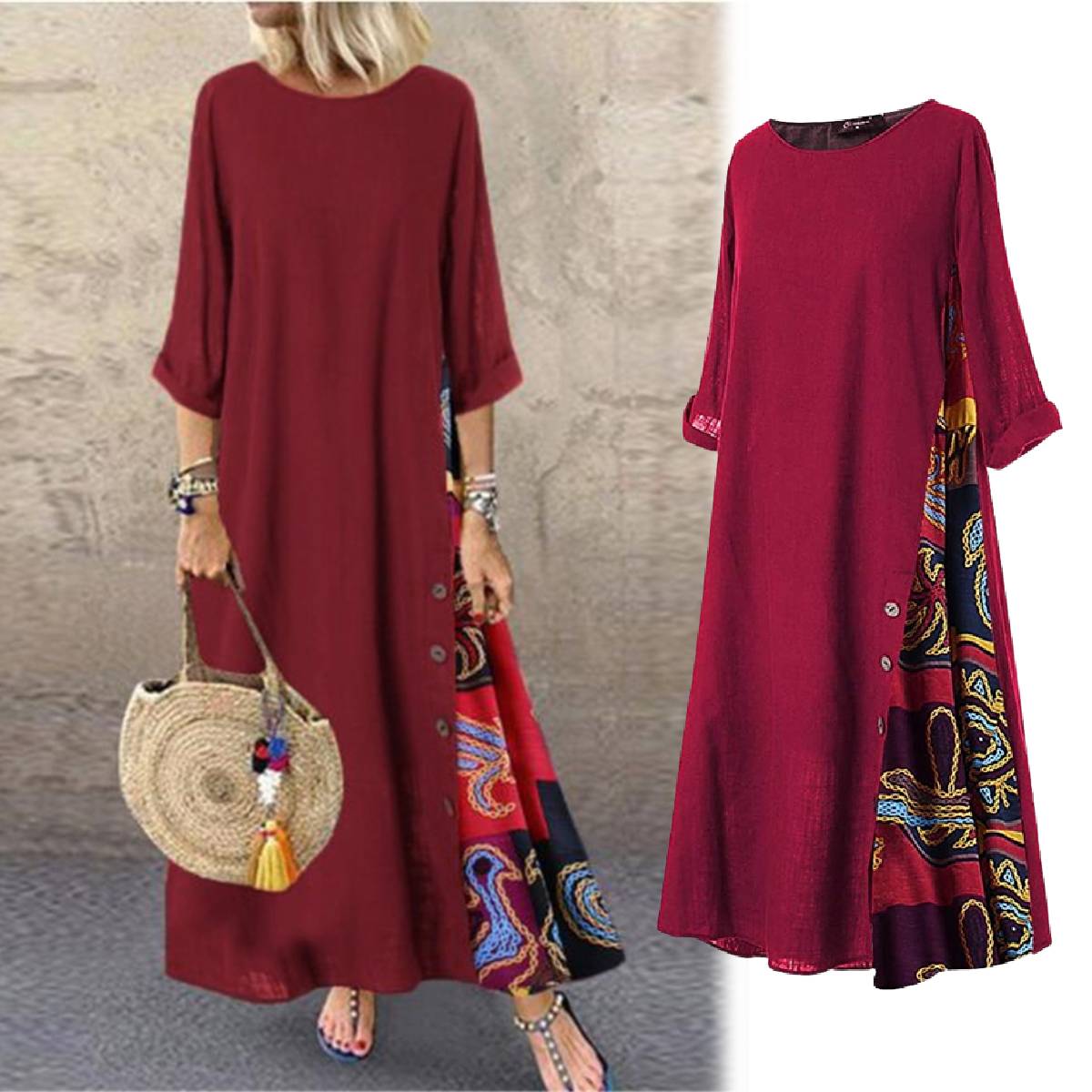 ✨💕【Oferte speciale de vară🔥】【M-5XL】 Noua rochie elegantă retro casual imprimată 2025-4038512