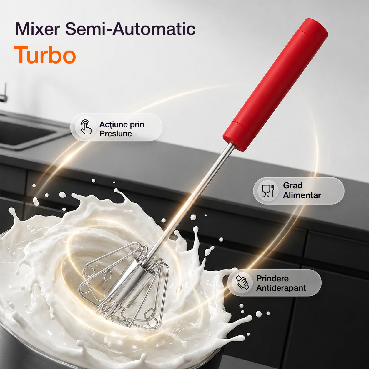 🥳Cumpără 1 🥳Cumpără 1 Primești 1 Gratuit💪 🥚Tel manual semiautomat: se rotește prin simpla apăsare, fără electricitate. Bate ouăle și frișca rapid și ușor!