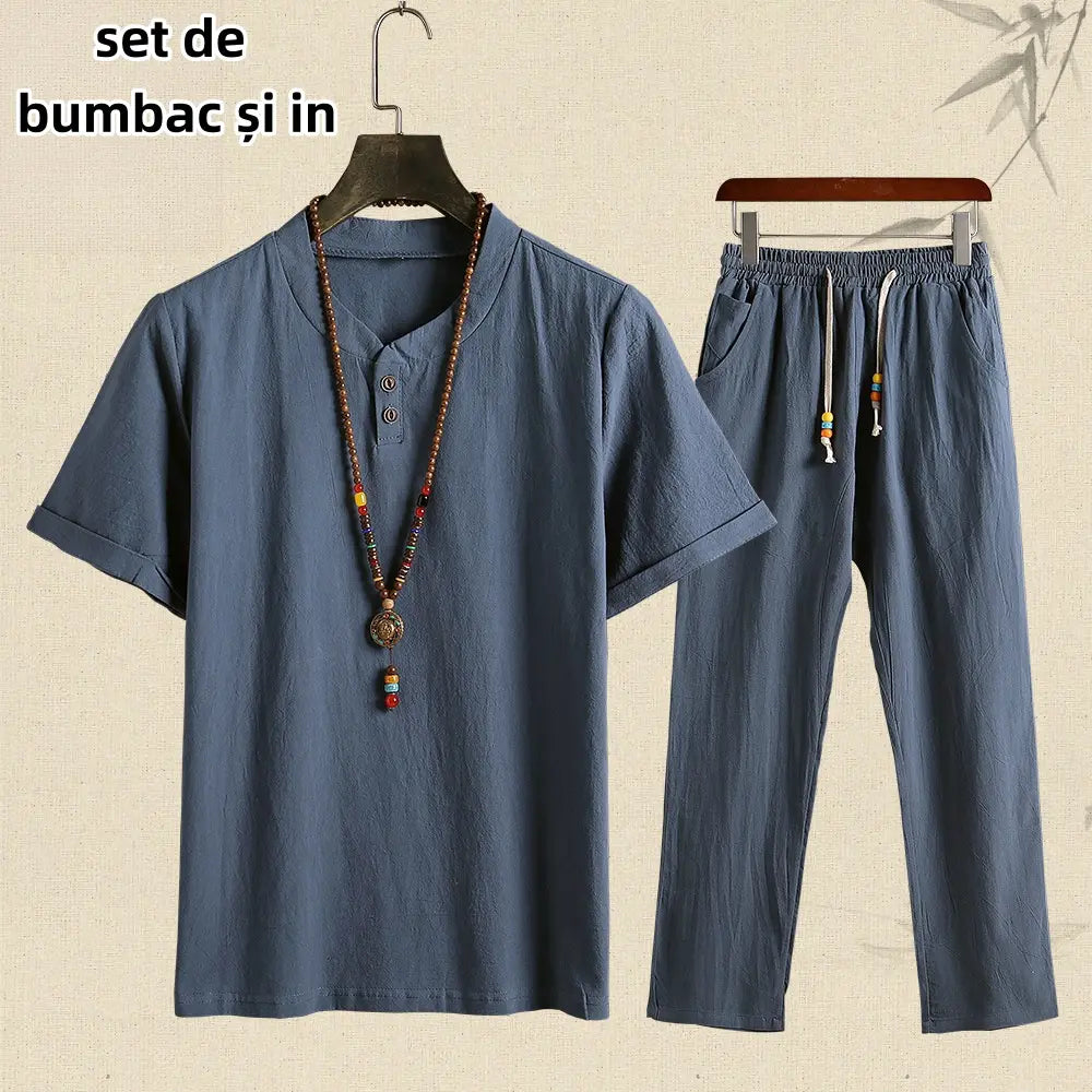 🔥🌈【M-5XL】【Topuri + Pantaloni】Costum casual bărbătesc din două piese, la modă✅Lejer✅Confortabil✅Respirabil