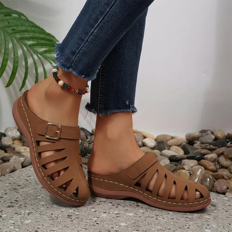 👡 Saboți de Vară din Piele Naturală de Vacă – Design Decupat cu Velcro, Talpă Anatomică Anti-Oboseală, 5 Culori, Mărimi 36-43! ☀️✨