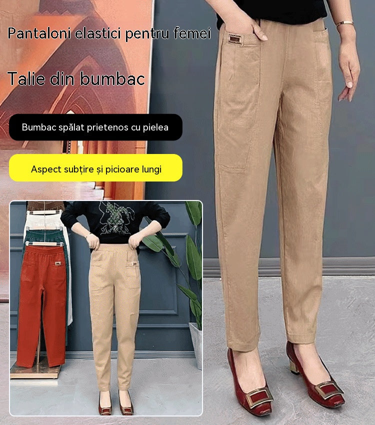 🔥【30%OFF！】🔥【M-6XL】🍃Pantaloni casual elastici respirabili cu talie înaltă pentru femei de vară