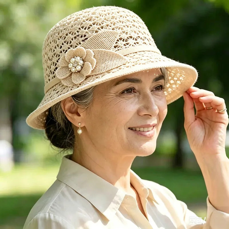 👒Pălărie elegantă de soare, cu design împletit decupat, protecție puternică împotriva razelor solare
