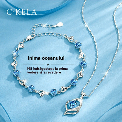 ✨✨【Cumpărați 1, primiți 1 gratuit】💎Set inima oceanului brățară + colier din argint 925--🎁Cele mai bune cadouri