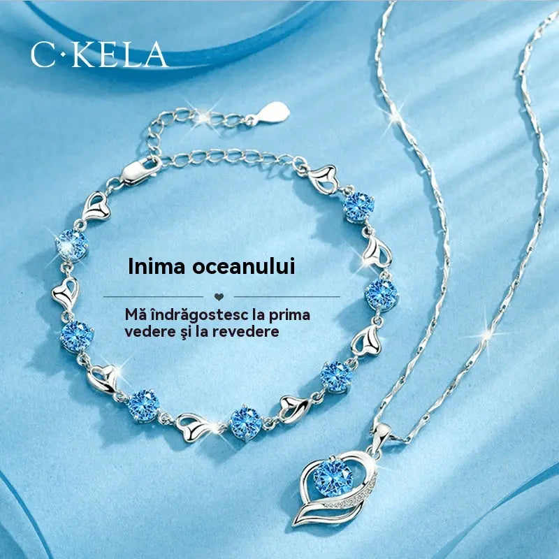 ✨✨【Cumpărați 1, primiți 1 gratuit】💎Set inima oceanului brățară + colier din argint 925--🎁Cele mai bune cadouri