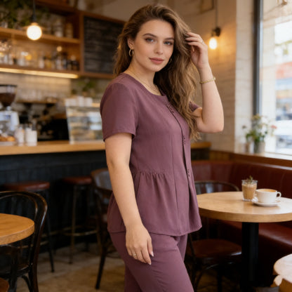 🔥 Set 2 Piese pentru Damă (Bluză + Pantaloni) – Lejer, Elegant, Mărimi Mari, Stil Modern pentru Femei Mature