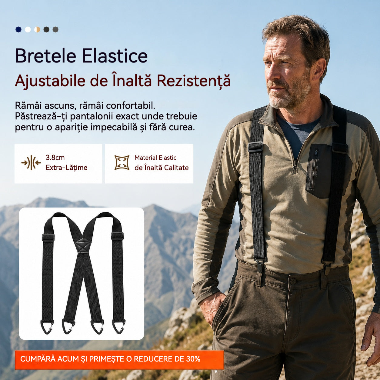 Bretele Reglabile pentru Bărbați în Formă de X, Cu Clipsuri Metalice Puternice, Stil Clasic și Elastic pentru Pantaloni