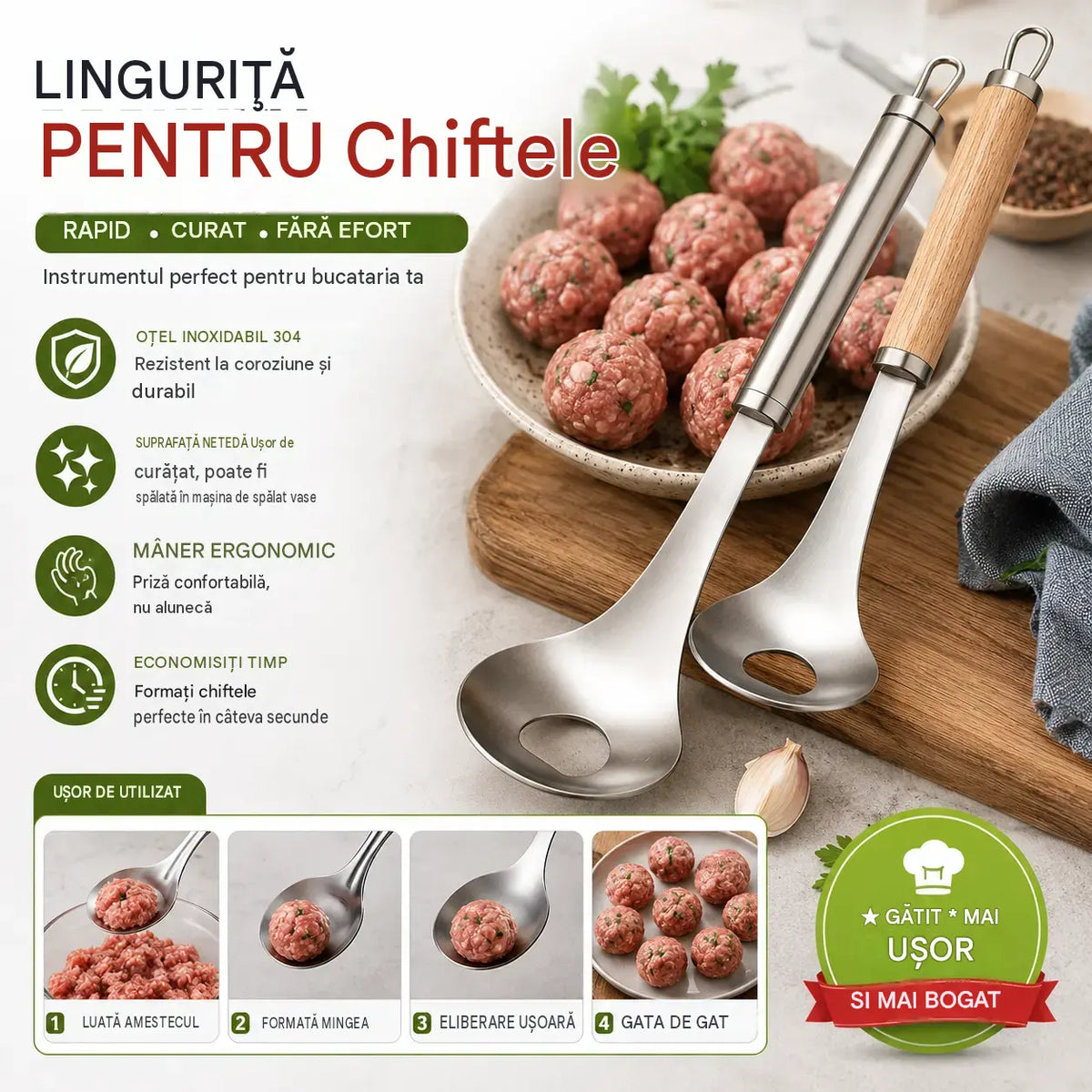 🍖 【2 bucăți】 Formă pentru chiftele din oțel inoxidabil 304 – Ideală pentru prepararea chiftelelor din carne și pește, perfectă pentru gătit acasă 🥄