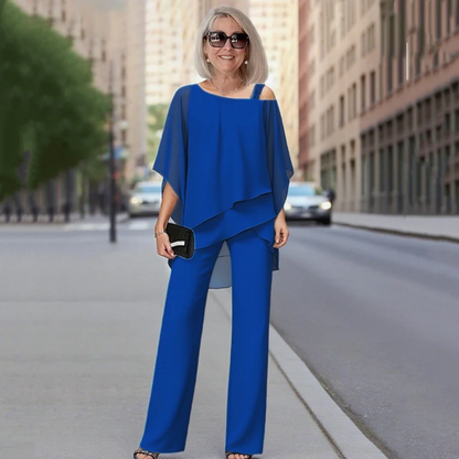 Set de două piese pentru femei, delicat cu pielea, cu umeri goi【Bluză + Pantaloni】