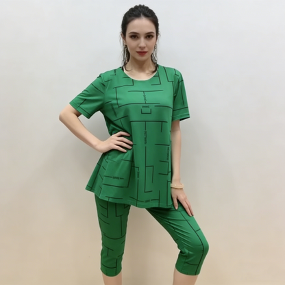 【Top + Pantaloni】Costum de femeie cu mânecă scurtă, stil nou 2026, lejer, pentru femei de vârstă mijlocie și în vârstă