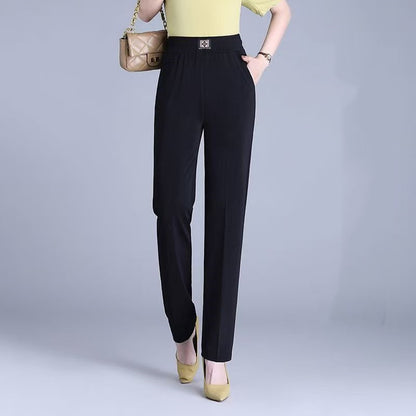 【XL-6XL】👖Pantaloni de vară din mătase glacială, cu talie înaltă și croială dreaptă