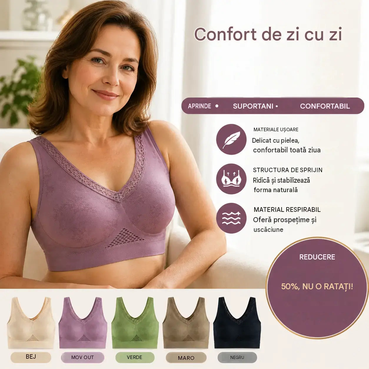 😍❤️【Set 3 bucăți】✨ Sutien din dantelă fără sârmă pentru femei — potrivit pentru 40–120 kg