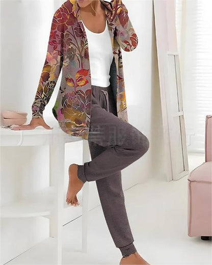 【🏆️Cel mai bine vândut produs】🔥Stil nou, set casual din două piese cu imprimeu de toamnă și iarnă, mâneci lungi + pantaloni lungi