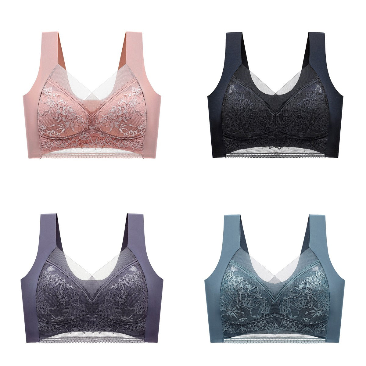 🔥Último día 45% de descuento【4 piezas】👙【40-110 kg】Sujetador de encaje sin costuras, cómodo y de alta calidad