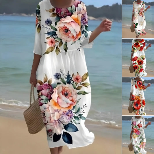 🌸🌸【50% de descuento】🔥【S-8XL】 2026 nuevo vestido con estampado de flores y cuello