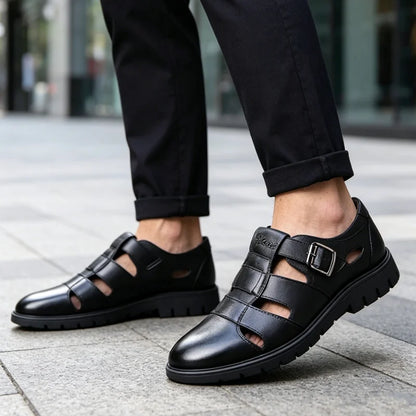 👞Мъжки сандали от естествена кожа с изрези｜Дишащи, удобни и с луксозен вид