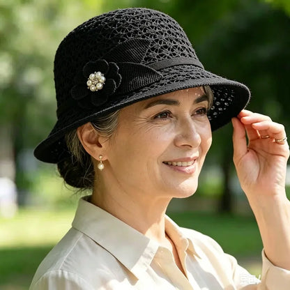 👒Pălărie elegantă de soare, cu design împletit decupat, protecție puternică împotriva razelor solare