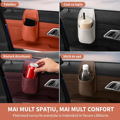🚗 Spațiu suplimentar și ordine în mașină! Suport din piele pentru ușă auto / pahar și telefon (Montare ușoară la geam / Ofertă 1+1 GRATUIT )! ✨