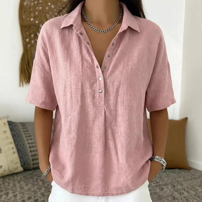 【S–3XL】Tricou cu mânecă scurtă pentru femei, din bumbac și in, croială slim, versatil, respirabil și confortabil