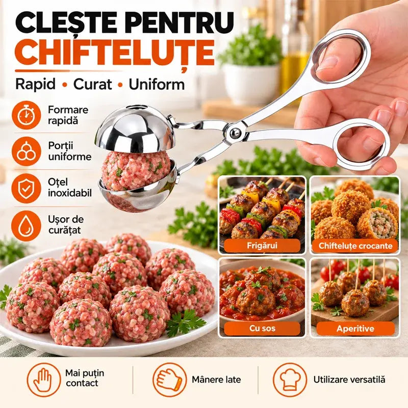🧆 Clește Multifuncțional din Oțel Inox pentru Chiftele (1+1 GRATIS) - Forme Perfecte Fără Mâini Murdare!