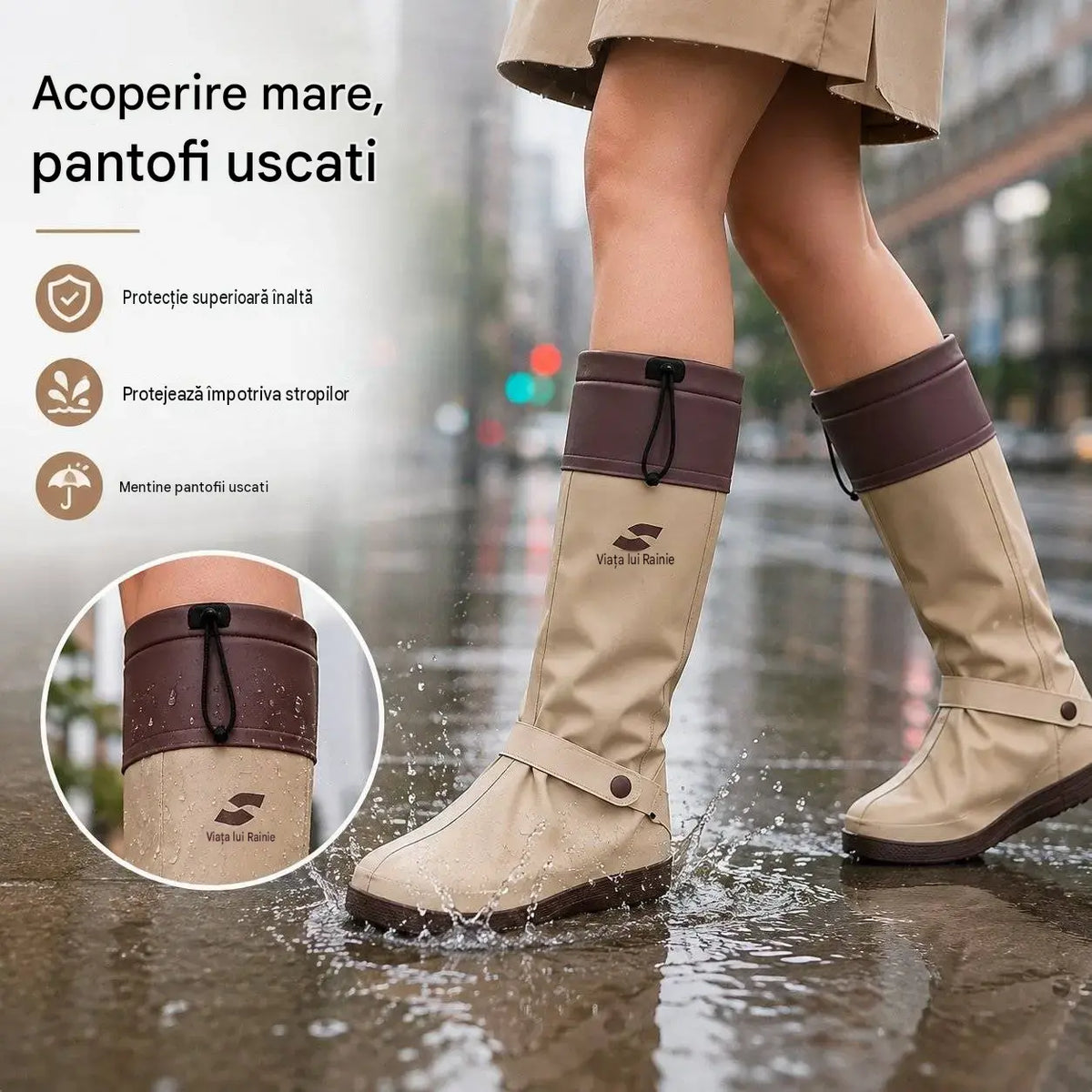 🔥🎁 Huse impermeabile și pliabile pentru încălțăminte, cu profil înalt: prevăzute cu talpă antiderapantă și sistem dublu de închidere, aceste protecții sunt concepute special pentru deplasările zilnice în aer liber și pentru ieșirile pe timp de ploaie.