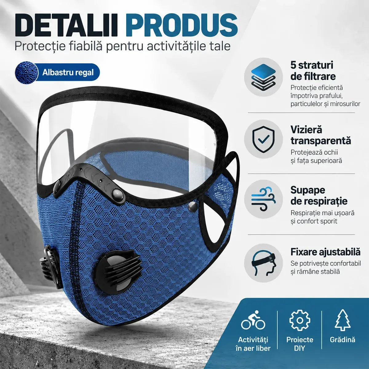 🔥 【OFERTĂ LIMITATĂ: 1+1 GRATIS】 Mască Multifuncțională de Protecție pentru Sport și Lucru 🚴 | Vizieră HD Detașabilă · Ideală pentru Ciclism, Tuns Iarbă & Lucrări cu Praf · 4 Culori