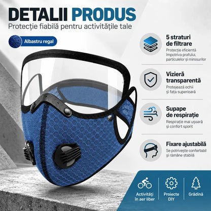 🔥 【OFERTĂ LIMITATĂ: 1+1 GRATIS】 Mască Multifuncțională de Protecție pentru Sport și Lucru 🚴 | Vizieră HD Detașabilă · Ideală pentru Ciclism, Tuns Iarbă & Lucrări cu Praf · 4 Culori