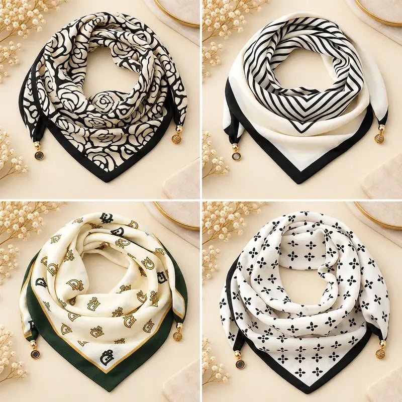 🧣 Set 4 Eșarfe Triunghiulare cu Închidere Magnetică · Purtare Rapidă Fără Noduri · Material Moale Călduros · Versatilitate Maximă!