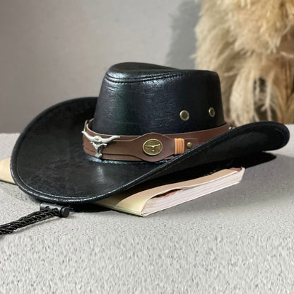 👒🎁Sombrero fedora de cuero para hombre y mujer, sombrero para el sol al aire libre.
