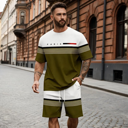 【S–5XL】Set bărbătesc casual și confortabil, format din tricou și pantaloni scurți cu mânecă scurtă, cu imprimeu cu litere.