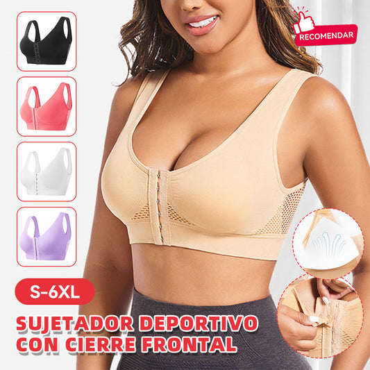 🧘‍♀️👙【Compra 2 y llévate 1 gratis】【S-6XL】Sujetador deportivo con cierre frontal sin aros, efecto push up y espalda deportiva