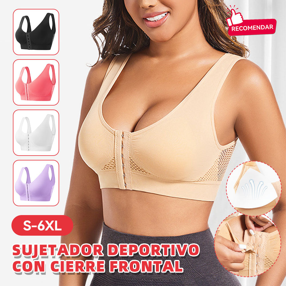 🧘‍♀️👙【Compra 2 y llévate 1 gratis】【S-6XL】Sujetador deportivo con cierre frontal sin aros, efecto push up y espalda deportiva