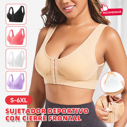 🧘‍♀️👙【Compra 2 y llévate 1 gratis】【S-6XL】Sujetador deportivo con cierre frontal sin aros, efecto push up y espalda deportiva