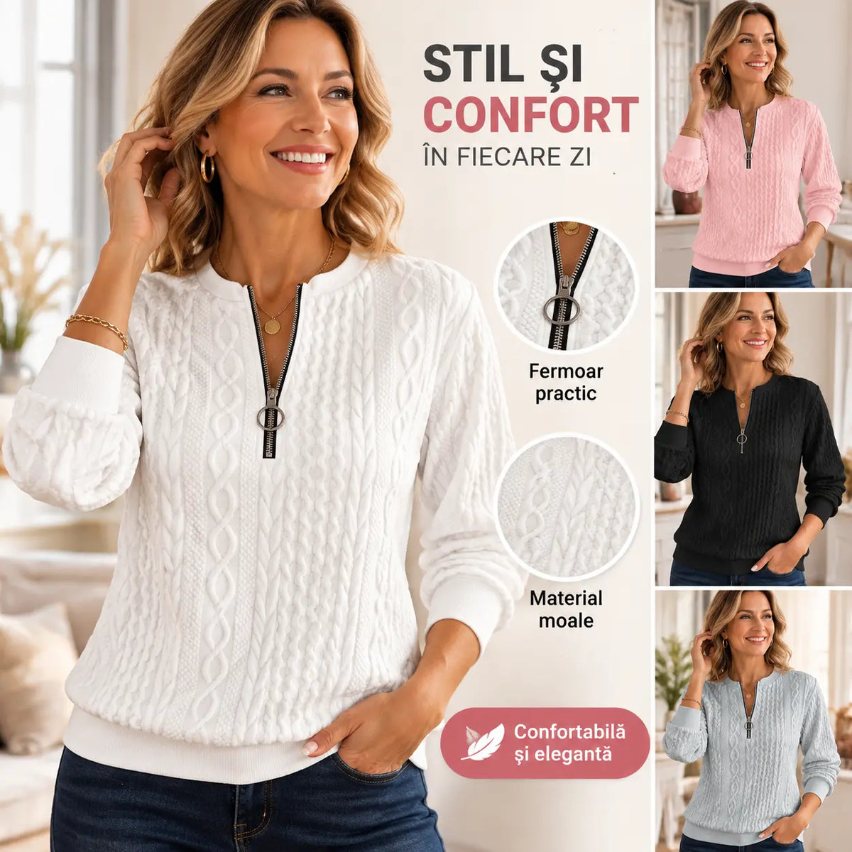 🎀🎀【Vânzare la cald】 Pulover casual cu fermoar pentru femei de toamnă 2026