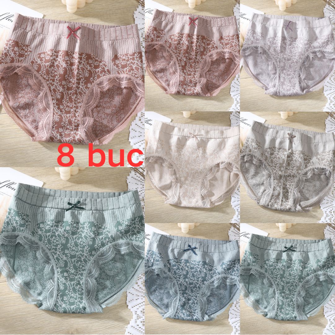 ✔🔥【8 buc】🔥Slip de damă cu talie înaltă, antibacteriană, absorbantă de umiditate