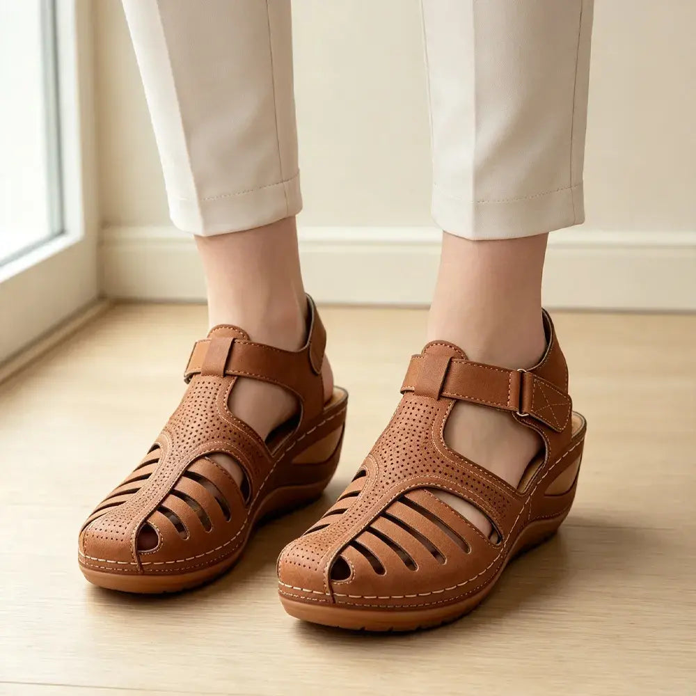 👍【Model îmbunătățit din piele naturală de calitate superioară】Sandale elegante și confortabile cu talpă moale