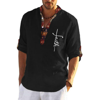 🔥Hot sale en España🔥Camisa hombre lino algodón estampada cuello pico✅️【Pago contra entrega】